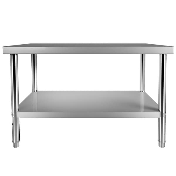 Förberedningsbord i rostfritt stål, 48x24x34 tum, 550 lbs kapacitet, tungt metallbord med justerbar hylla för kök och garage.