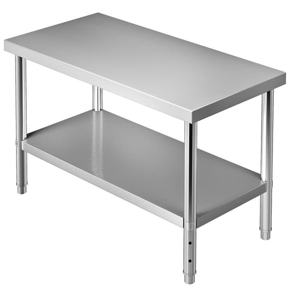 Förberedningsbord i rostfritt stål, 48x24x34 tum, 550 lbs kapacitet, tungt metallbord med justerbar hylla för kök och garage.