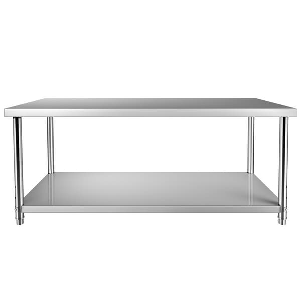 Rustfrit stål arbejdsbord, 72 x 30 x 34 tommer, 550 lbs kapacitet. Holdbart bord med regulerbar hylde til køkken og garage.