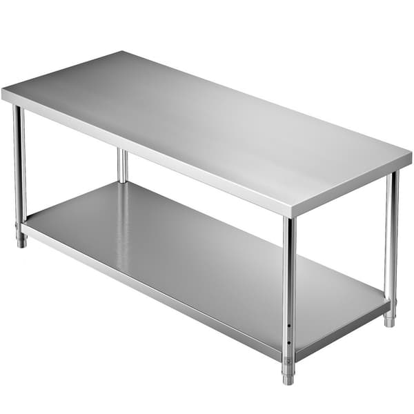 Rustfrit stål arbejdsbord, 72 x 30 x 34 tommer, 550 lbs kapacitet. Holdbart bord med regulerbar hylde til køkken og garage.