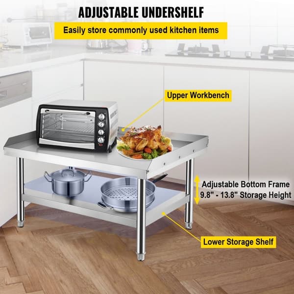 Rustfrit stål grillbord 48 x 30 x 24 tommer, med justerbar hylde til opbevaring. Ideelt til hotel, hjem og restaurantkøkken.
