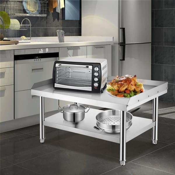 Rustfrit stål grillbord 48 x 30 x 24 tommer, med justerbar hylde til opbevaring. Ideelt til hotel, hjem og restaurantkøkken.