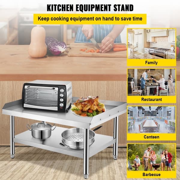 Rustfrit stål grillbord 48 x 30 x 24 tommer, med justerbar hylde til opbevaring. Ideelt til hotel, hjem og restaurantkøkken.