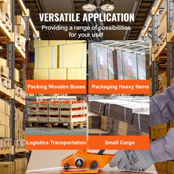 Banding Strapping Kit med strammerværktøj, forseglingsværktøj, 1000 ft PET bånd, 300 metalforsejlingsdele til pallestrapping og emballage.