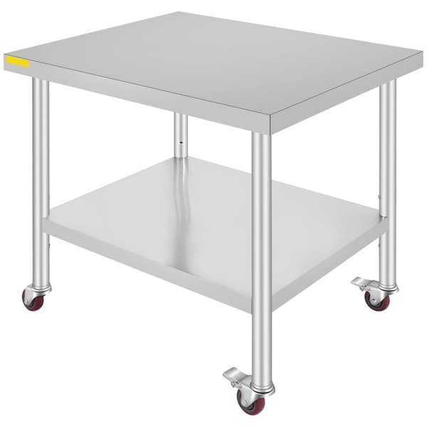Rostfritt stål catering arbetsbord 30x36 tum med 4 hjul, justerbar arbetsbänk och hylla för matförberedning.