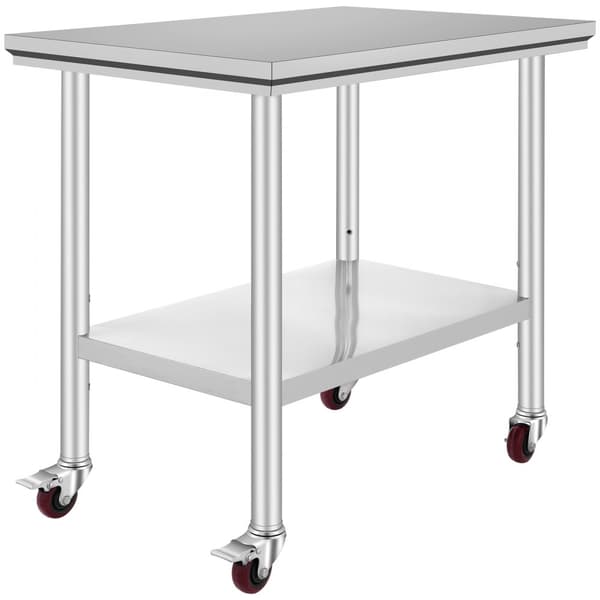 Rostfritt stål Catering Arbetsbord 36x24 tum med 4 hjul. Justerbar arbetsbänk för matförberedning och kökslager.