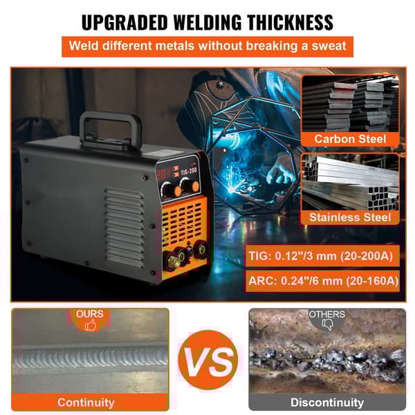 TIG-200C, 200 A TIG/MMA ARC 2-in-1 hitsauslaite teräksen, titaanin ja kuparin hitsaukseen.