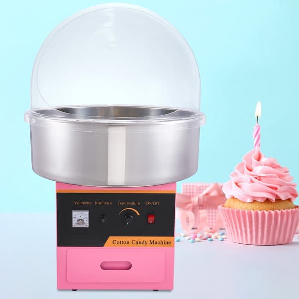 Kommersiell sockervaddsmaskin med lock, 1000W - Perfekt för fest och evenemang!