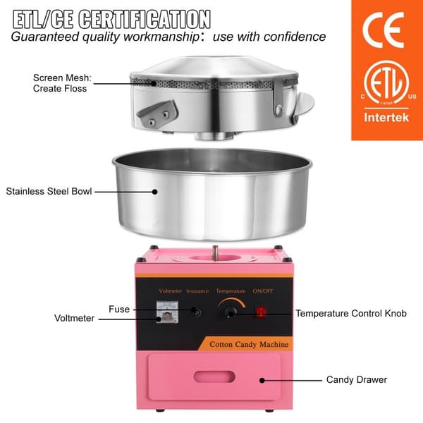 Kommersiell sockervaddsmaskin Sugar Floss Maker 1000W för fest, rosa.
