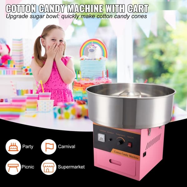 Kommersiell sockervaddsmaskin Sugar Floss Maker 1000W för fest, rosa.