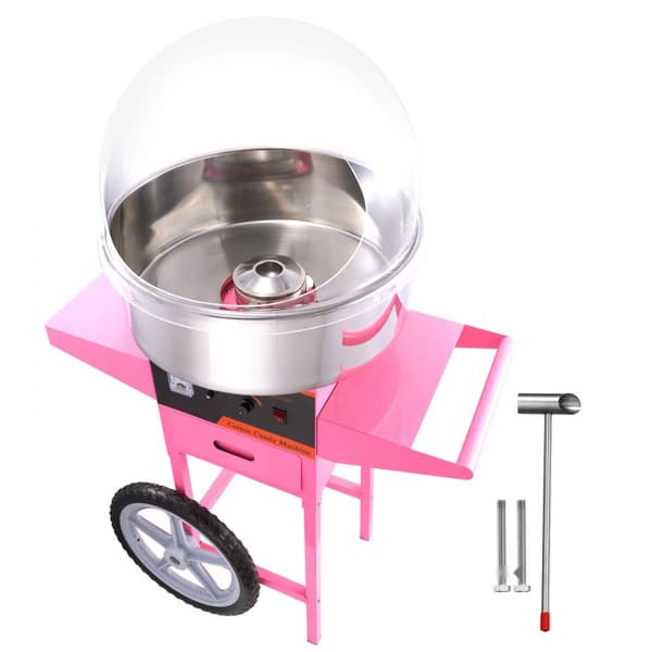 Kommersiell sockervaddsmaskin med vagn och lock, 1000W, perfekt för evenemang och festligheter!