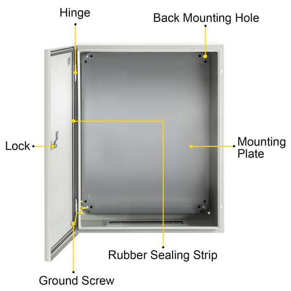 NEMA stålkapsling 20 x 16 x 6'' NEMA 4X IP66 vattentät, dammtät elektrisk kopplingsdosa för utomhus/inomhus.