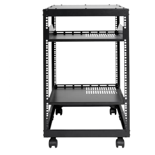 15U Open Frame serverrack med justerbar dybde (15''-40''), fritstående eller vægmonteret, plads til netværksudstyr som router og modem.