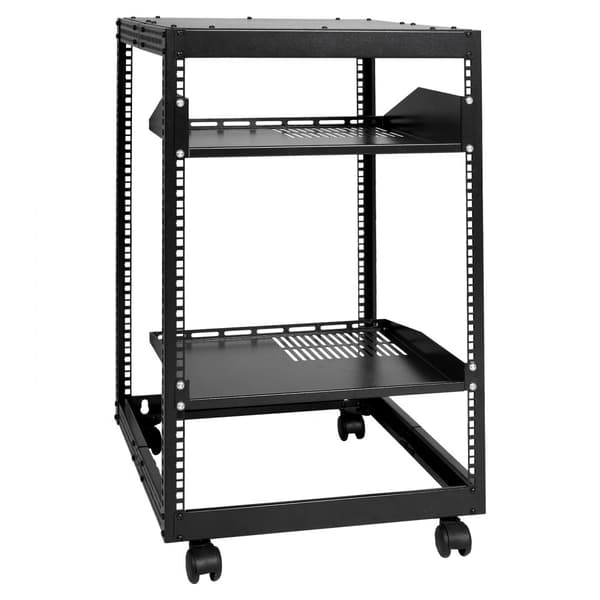 15U Open Frame serverrack med justerbar dybde (15''-40''), fritstående eller vægmonteret, plads til netværksudstyr som router og modem.