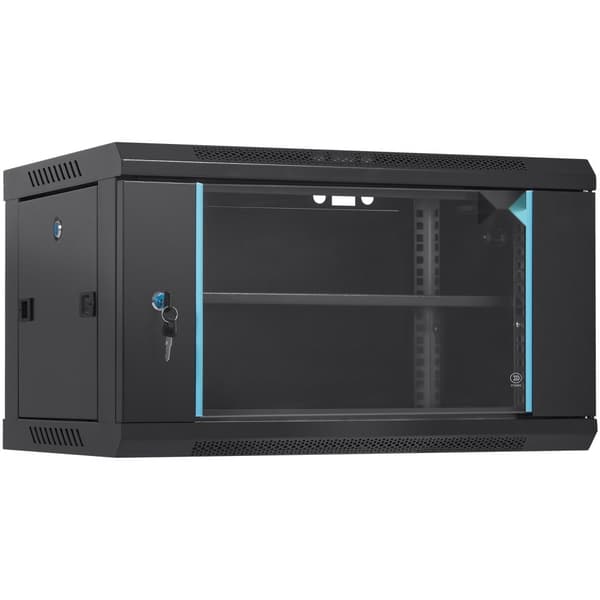 6U väggmonterat nätverksserverskåp, 15,5'' djup, serverrack, 200 lbs kapacitet, låsande glasdörrar för IT/A/V-enheter