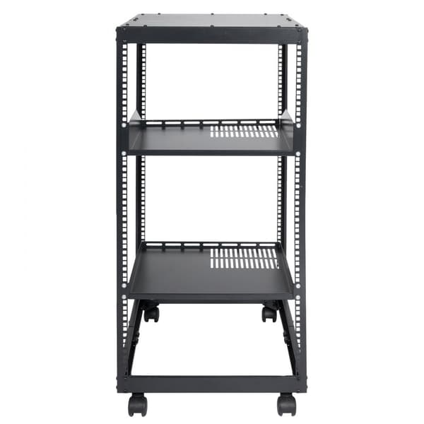 20U Öppen Server Rack, Justerbart djup 15''-40'', fristående/väggmonterad, 4 stolpar med hjul, rymmer nätverksutrustning.