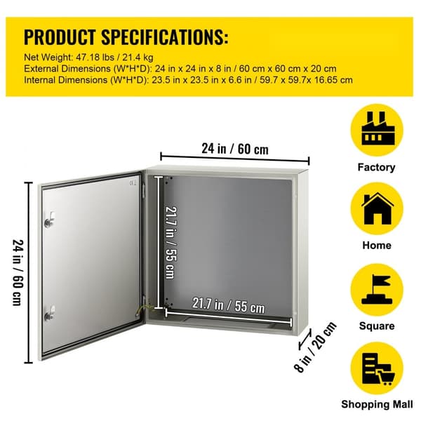 NEMA stålkabinet 24 x 24 x 8'' - NEMA 4X, IP66 vandtæt og støvtæt. Ideel til udendørs/indendørs elektronik med monteringsplade.