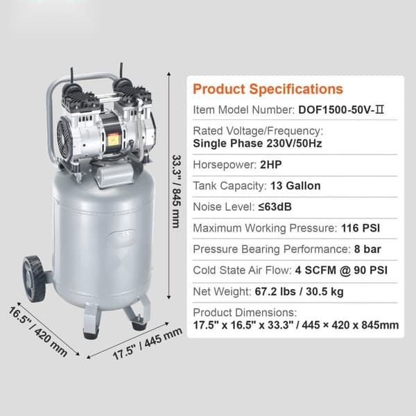 13 gallon luftkompressor 2HK 4 SCFM@90PSI Oljefri kompressor 116PSI