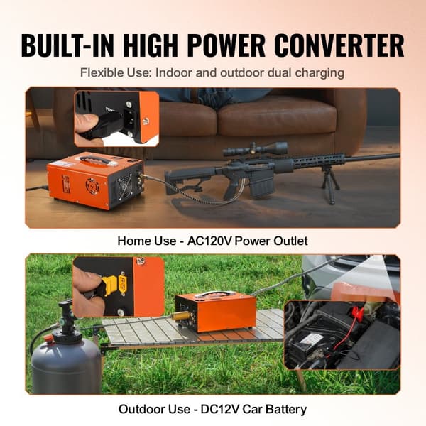 PCP luftkompressor 4500PSI/30Mpa, inbyggd omvandlare DC12V/AC230V, automatisk stopp.