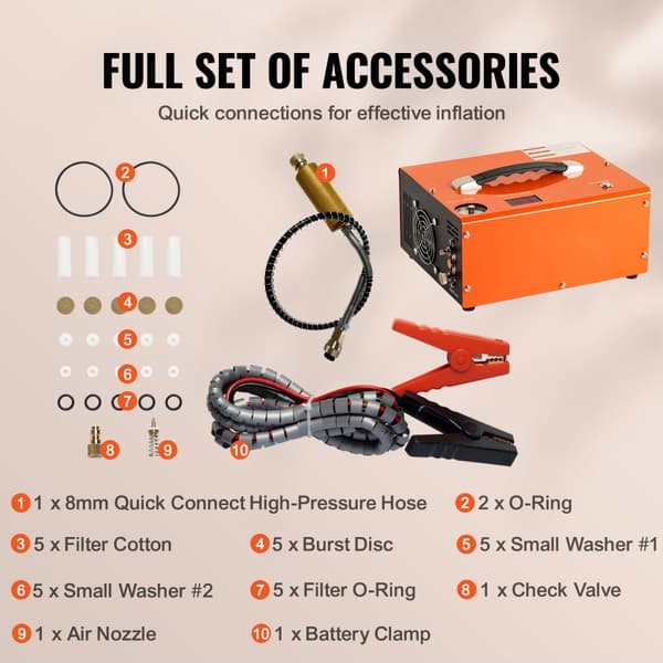 PCP luftkompressor 4500PSI/30Mpa, inbyggd omvandlare DC12V/AC230V, automatisk stopp.