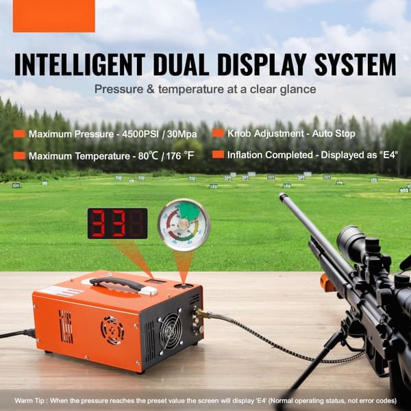 PCP luftkompressor 4500PSI/30Mpa, inbyggd omvandlare DC12V/AC230V, automatisk stopp.