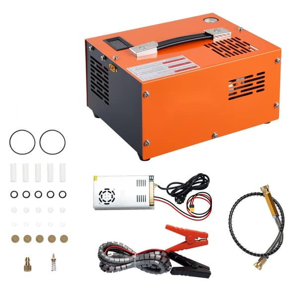PCP luftkompressor 4500 PSI med ekstern konverter DC12V/AC230V og manuel stopfunktion. Perfekt til luftvåben.