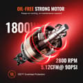 Miniatyrbild 3 av 9: Luftkompressor 9,3 gallon 1800W 5,12 CFM@90PSI 70 dB Ultra tyst oljefri, effektiv och kraftfull.