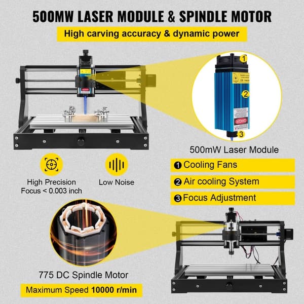 CNC 3018 Pro 500mw, 300×180×45mm CNC-maskine med GRBL-styring. Mini laser graver til skæring af plast, akryl, PVC og træ.