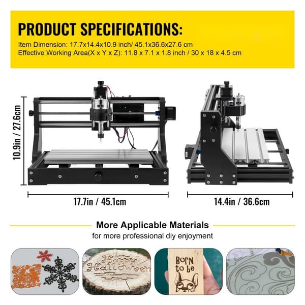 CNC 3018 Pro 500mw, 300×180×45mm CNC-maskine med GRBL-styring. Mini laser graver til skæring af plast, akryl, PVC og træ.