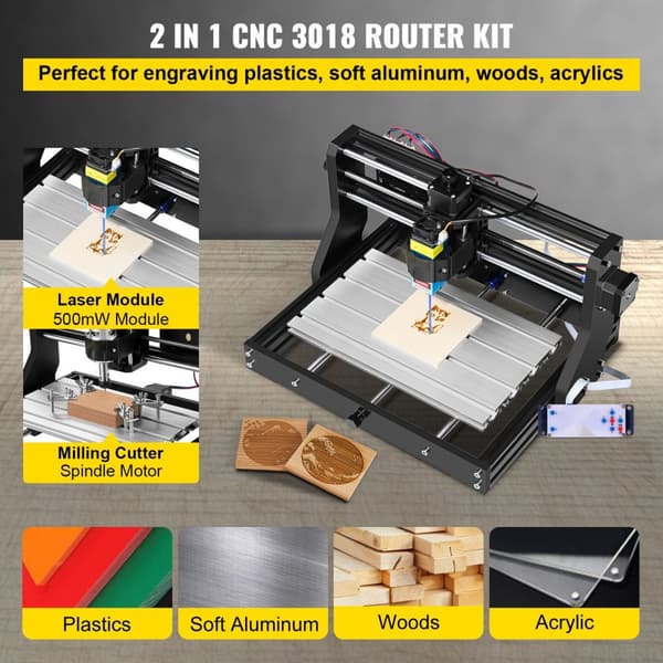 CNC 3018 Pro 500mw, 300×180×45mm CNC-maskine med GRBL-styring. Mini laser graver til skæring af plast, akryl, PVC og træ.