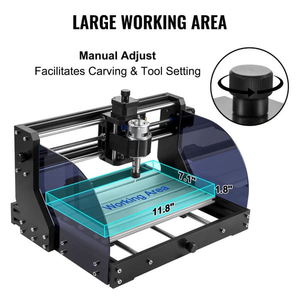 Graveringsmaskine 300x180x45 mm CNC router 3018 Pro 15W laser, GRBL kontrol, 3-akset, offline-controller til plast, akryl, træ og PVC.