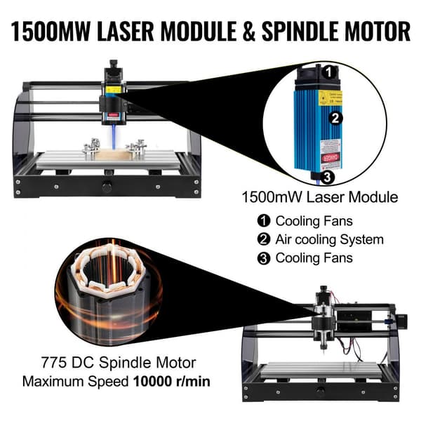 Graveringsmaskine 300x180x45 mm CNC router 3018 Pro 15W laser, GRBL kontrol, 3-akset, offline-controller til plast, akryl, træ og PVC.