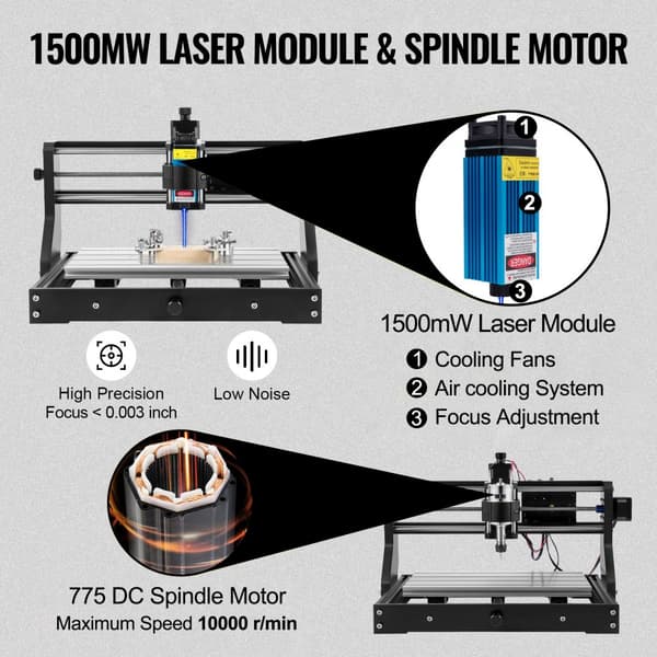 CNC 3018 Pro 15W CNC-maskine med GRBL-kontrol, 3 akser, lasergraver til skæring og fræsning af plastik, akryl, PVC og træ.