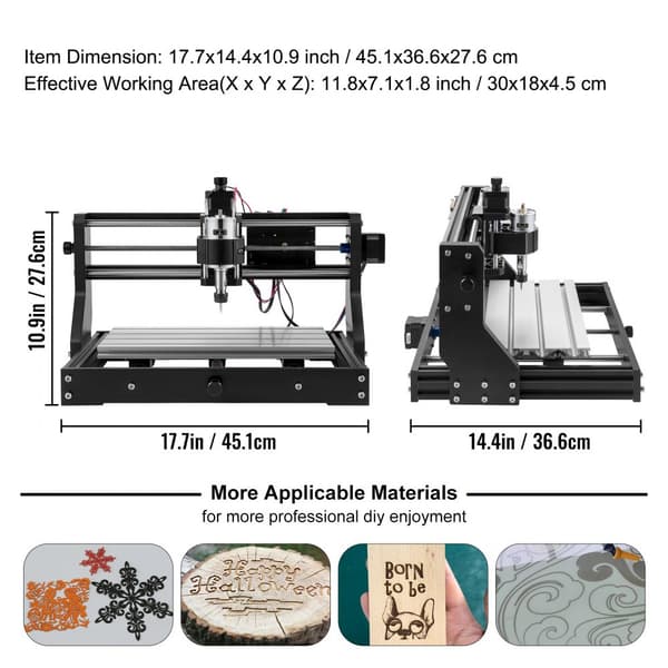 CNC 3018 Pro 15W CNC-maskine med GRBL-kontrol, 3 akser, lasergraver til skæring og fræsning af plastik, akryl, PVC og træ.