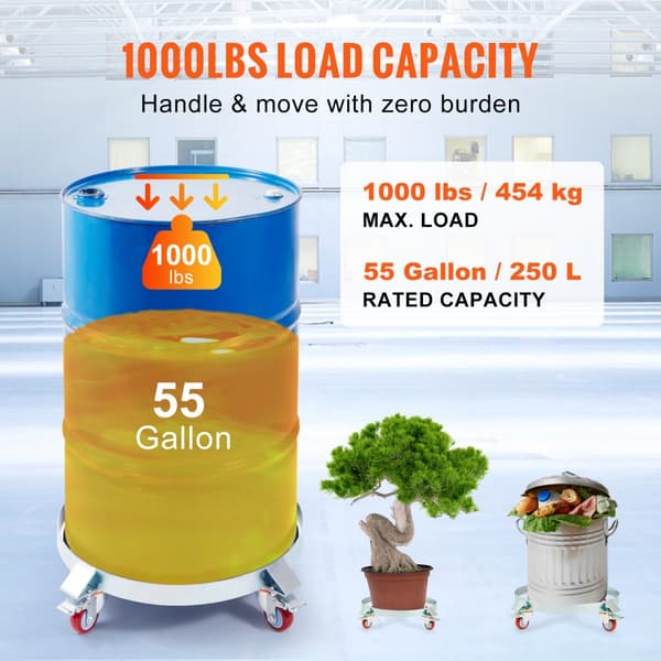 2 stk 55 gallons kraftig tromledolly, 1000 lbs belastning, stabil håndlastbil med 4 drejelige hjul til tromlehåndtering.