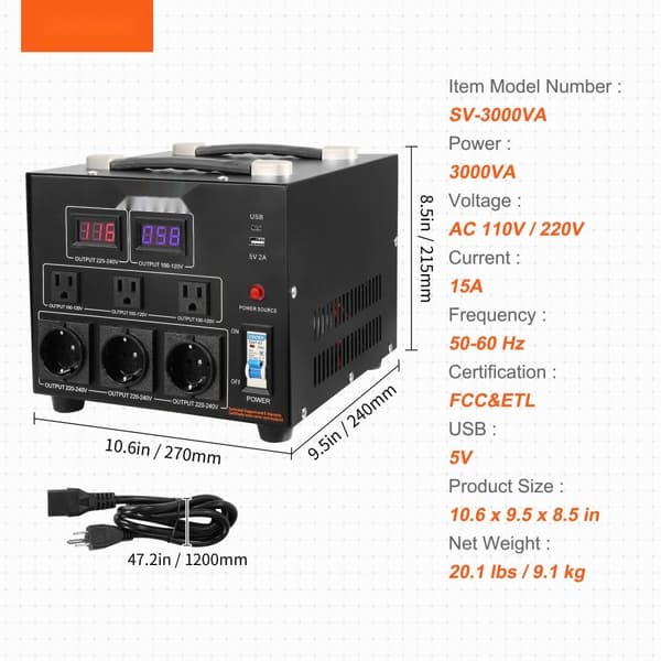 3000W Spänningsomvandlare Transformator Steg Upp/Ned 220V-110V / 110V-220V CE Godkänd