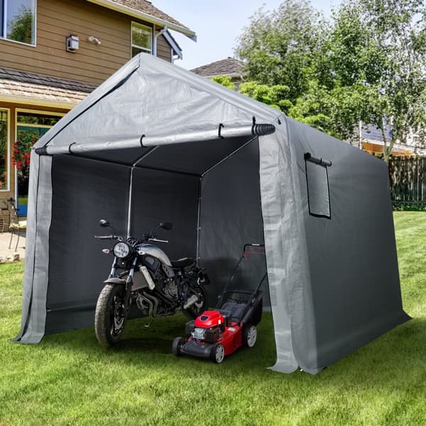 Kannettava varastokatos autotalliksi, koko 7 x 12 x 7,36 jalkaa, vetoketjullinen ovi.
