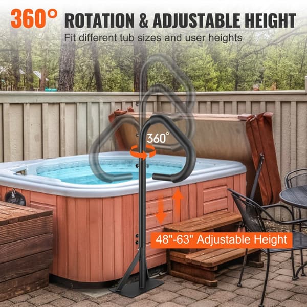 Bubbelpool handledare, 360° roterbar, justerbar höjd 48"-63", rostfritt aluminium, glidunderlag, 600 LBS kapacitet.