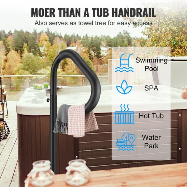 Bubbelpool handledare, 360° roterbar, justerbar höjd 48"-63", rostfritt aluminium, glidunderlag, 600 LBS kapacitet.