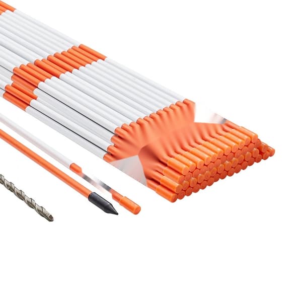 Indkørselsmarkører, 50 stk. 48 tommer, 0,31 tommer diameter, orange glasfiberstænger med reflekterende tape og stålbor til synlige parkeringspladser.