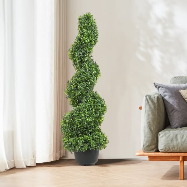 Kunstige buksbomtræer, 90 cm høje (2 stk.), eviggrøn topiary til indendørs/udendørs dekoration med udskiftelige blade.