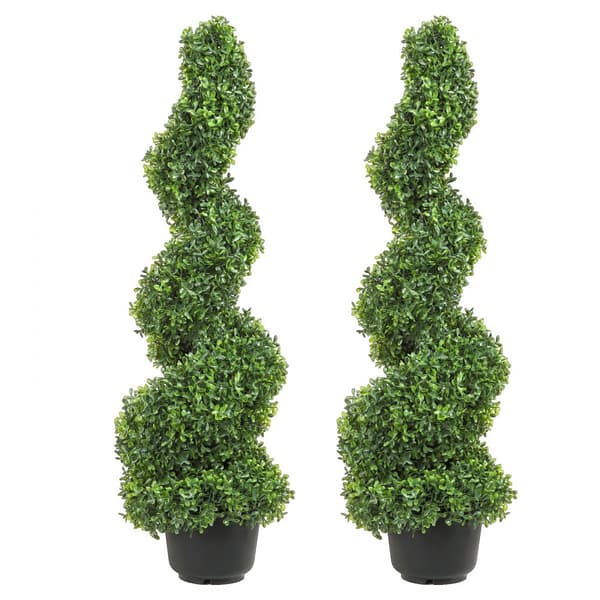 Kunstige buksbomtræer, 90 cm høje (2 stk.), eviggrøn topiary til indendørs/udendørs dekoration med udskiftelige blade.