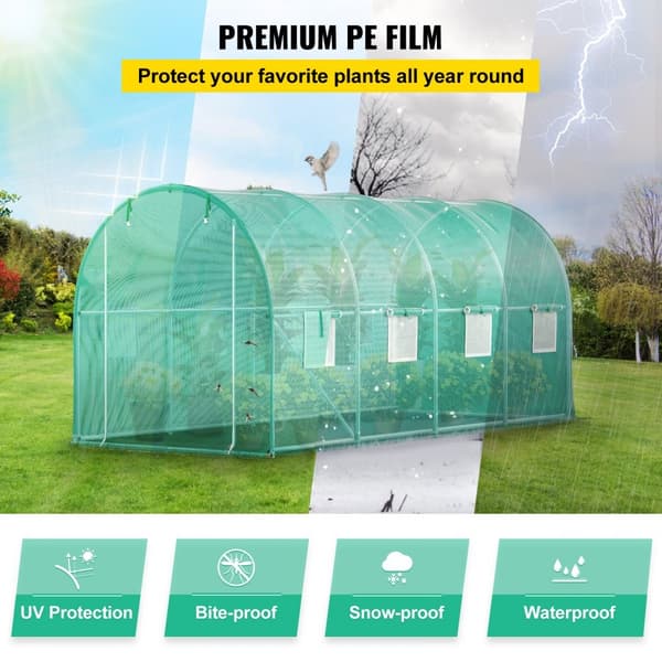 Gå-igennem tunnel drivhus, 15 x 7 x 7 ft. Bærbar med galvaniserede stålrammer, lynlåse og vinduer – perfekt til dine planter!