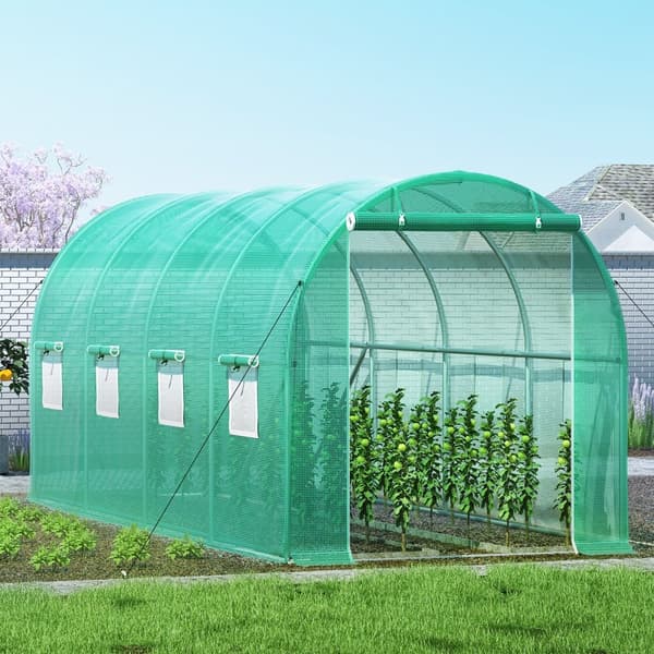 Gå-igennem tunnel drivhus, 15 x 7 x 7 ft. Bærbar med galvaniserede stålrammer, lynlåse og vinduer – perfekt til dine planter!