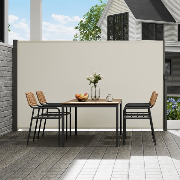 Tilbagetrækkelig sidelæskærm, 71''x 138'' udendørs privat skærm, vandtæt polyester, UV 30+, ideel til terrasse, gårdhave og balkon. Beige.