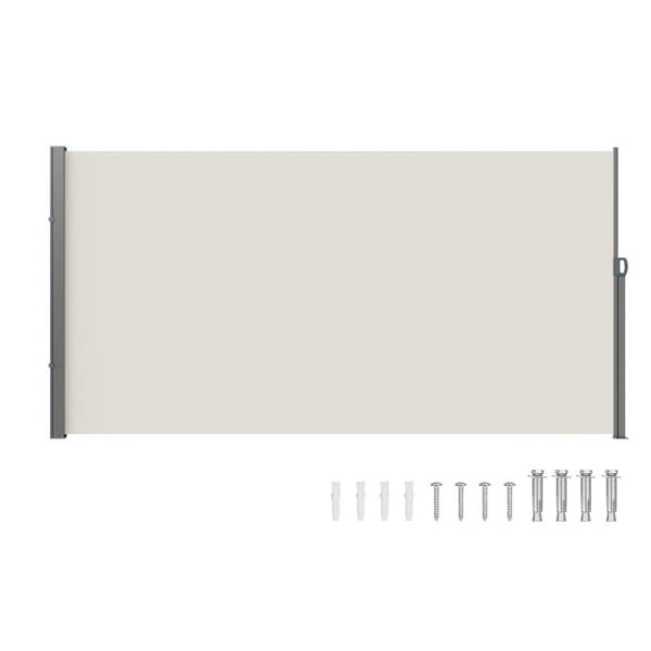 Tilbagetrækkelig sidelæskærm, 71''x 138'' udendørs privat skærm, vandtæt polyester, UV 30+, ideel til terrasse, gårdhave og balkon. Beige.