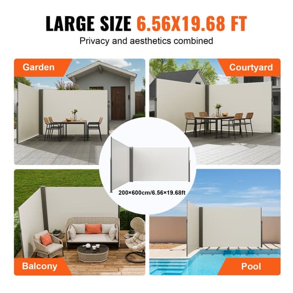 Sisäänvedettävä sivumarkiisi 79''x236'', vedenpitävä polyesteri, UV 30+, beige patio- ja terassisuojus.