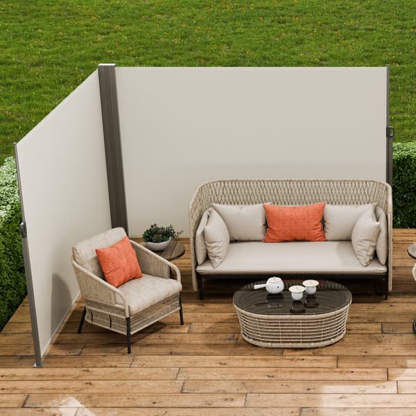 Sisäänvedettävä sivumarkiisi 79''x236'', vedenpitävä polyesteri, UV 30+, beige patio- ja terassisuojus.