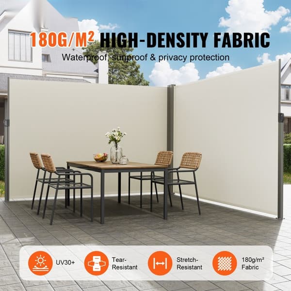 Sisäänvedettävä sivumarkiisi 79''x236'', vedenpitävä polyesteri, UV 30+, beige patio- ja terassisuojus.