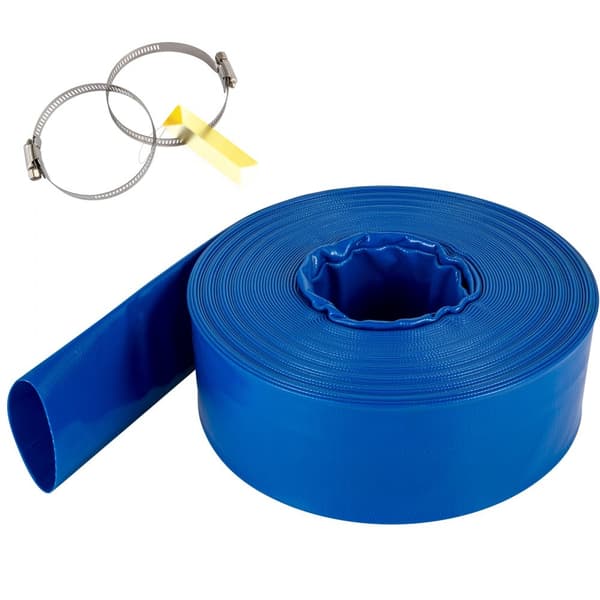 Poistoletku 3" x 105', kestävä PVC, takahuuhtelu, säänkestävä, ihanteellinen uima-altaaseen ja veden siirtoon.